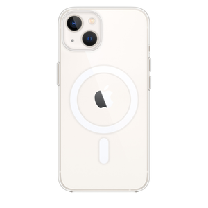Funda acrigel transparente con aro blanco compatible con MagSafe. Imagen de referencia: cámaras y botones varían según el modelo.